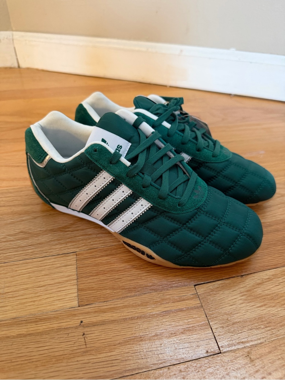 Adidas ADI RACER LO Green Quilted Sneakers with White Stripes